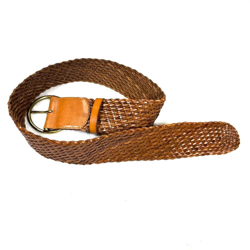 Vintage Eddie Bauer Women's Size Large Brown Genuine Leather Brown Braided Belt